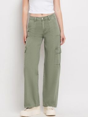 Risen High-Rise Wide Leg Cargo Pants - Sage Green